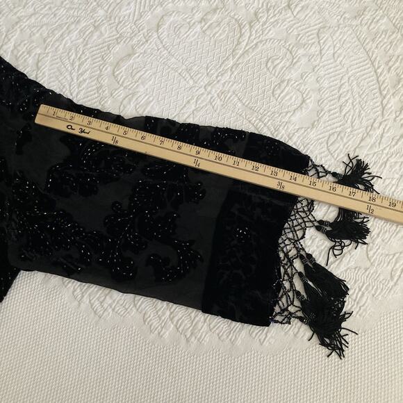 Aris A Vintage 90s Silk Burn out velvet kimono beaded tassel whimsigoth One Size - Picture 10 of 16